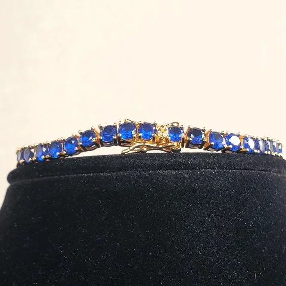 14K Gold Womens 2ct Blue Sapphire Gemstone Tennis Bracelet 14 K Silver Jewelry - Picture 6 of 9